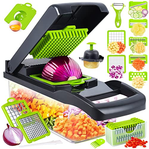 Vegetable Chopper, Pro Onion Chopper, 𝟭𝟰 𝗶𝗻 𝟭Kitchen Mandoline Food Chopper, Kitchen Vegetable Slicer Dicer Cutter,Mandoline Vegetable Slicer Salad Chopper,Carrot and Garlic Chopper (Grey)