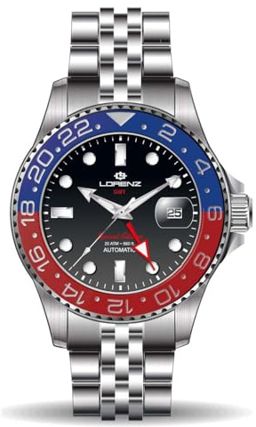 Lorenz Gmt Two Tone 030257DD Special Edition Herrenuhr mit Armband aus Edelstahl, automatische Taucheruhr, 200 m, mehrfarbig, Modern