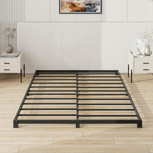 VERFARM - Base de cama King tamaño bajo de 8 cm, base de metal 150x200 cm, base de plataforma metálica resistente de 5 pies King con soporte de listones de acero, no necesita somier, fácil de montar