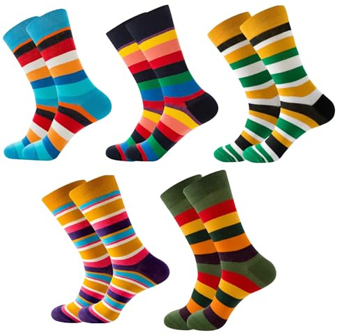 Fasonak Bunte Ringelsocken Damen & Herren 37-44 – 5 Paar, Baumwolle, Atmungsaktiv, Bequemer Komfortbund, Gestreift, Mehrfarbig