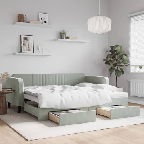 Sufrk Tagesbett Ausziehbar mit Schubladen Hellgrau 90x200 cm Tagesbett Ausziehbar Bett Mit Stauraum Bett Zum Ausziehen Bett Mit Schubladen Samt - 3197111