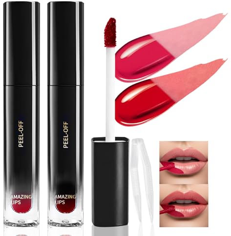 Prreal 2 Pieces Peel Off Lip Stain Set, Tattoo Color Lip Liner Lip Tint, Long Lasting and Waterproof Lip Stain Peel off Lip Makeup, Peel Off Lip Liner with Natural Matte Finish(01+03)