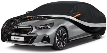 Holthly Auto Abdeckplane, Autoabdeckung für BMW i5 (2023-2024), 10 Schichten 100% Wasserdicht und Atmungsaktiv, Outdoor Autoplane Regen Schnee Sonne UV-Schutz, Schwarz Abdeckung.