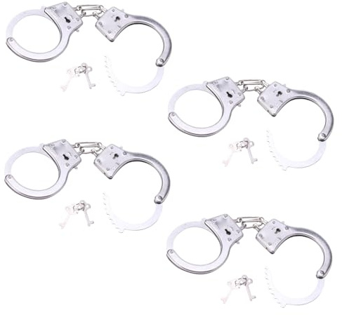VARKAGE 4 Stück Handschellen Kinder, Spielzeug Handcuffs, Handschellen Kostüm für Polizei und Räuber Spiele, Handschellen Schlüssel Inklusive