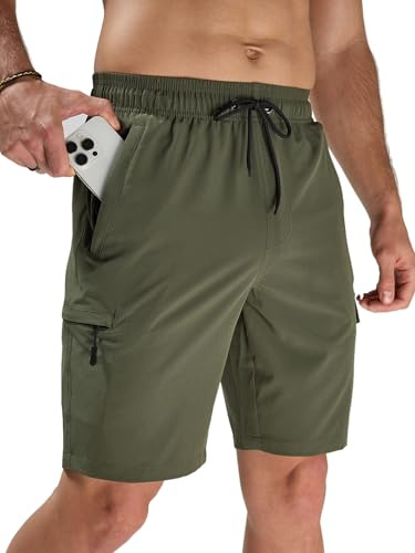 Arcweg badbyxor herr cargoshorts med dragkedja – långa och snabbtorkande badshorts badbyxor utan foder för fritid, strand och sport S–3XL, Armégrön, S