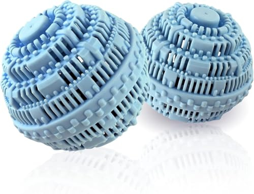 Laundry Balls for Washer - Natural Non-Chemical Detergent Alternative for Washing Machine | Eco-Friendly Wash Ball & Fabric Softener Dispenser for 2000 Washes (2 Blue)