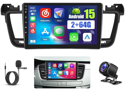 2+64GB Android Autoradio för Peugeot 508 2012-2016 Trådlös Carplay Android Auto, 9 Skärm Bluetooth Auto Radio Navi Backkamera WiFi FM RDS Radio SWC