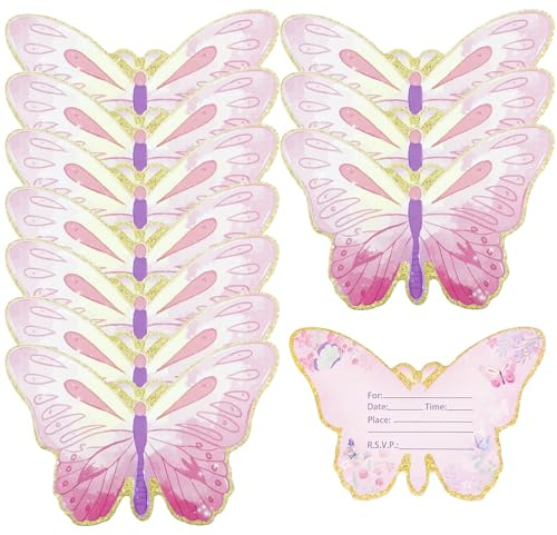 20PCS Pink Butterfly Party Invitations, Butterfly Themed Party Invitation Card Pink Party Supplies for Birthday Wedding Celebration