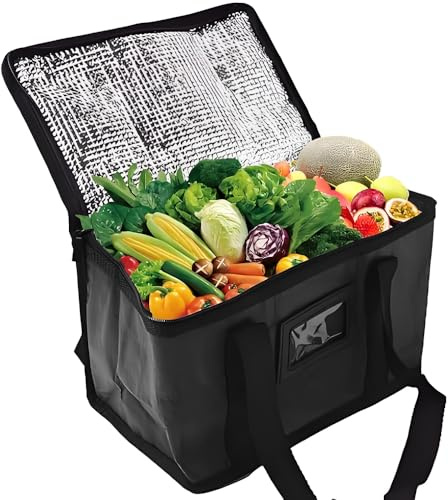 Cooler Bag Box, Insulated Cooler Bag Box, Large Insulated Picnic Lunch Bag Soft Coolers Thermal Food Delivery Bag Reusable Insulation Shopping Bag for Beach Camping Work Trip(Black)