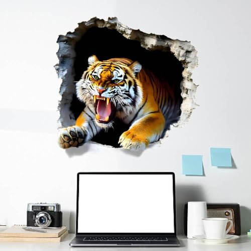 SUPERDANT Adesivi Murale Tigre 3D Adesivo Da Parete Animali Selvatici Sfondano I Muri Decalcomanie Adesiv Artistici Staccabili e Attaccabili 70x30cm
