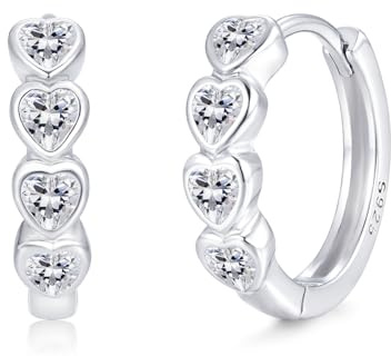 Josfeva Silber Creolen Ohrringe Damen, 925 Sterling Silber Ohrring Creolen | Kleine Quadrat Herz Kreuz Kreolen, mit 5A Cubic Zirkonia, Hypoallergen Knorpel Ohrschmuck zum Geburtstag mit Geschenkbox