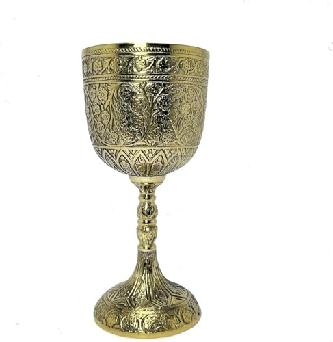 RK NAUTICAL INSTRUMENT Copa dorada de inspiración medieval, cáliz decorativo de 9.8 pulgadas, copa dorada inspirada en la medieval, 9.8 pulgadas, capacidad de 280 ml, diseño de fantasía, capacidad de