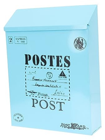 Lurrose Vintage Iron Wall Mount Letter Box Lock for Home, Weather-resistant Hanging Mailbox, Blue Large Letter Design