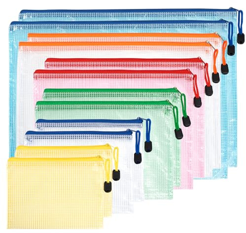 12 Stück Dokumententasche 6 Größen & 6 Farben Dokumentenmappe mit Reißverschluss Wasserdichte Mesh Dokumententaschen zip beutel für Schule, Zuhause, Büro, Reisen, Kosmetika (A4 A5 A6 B4 B5 B6)