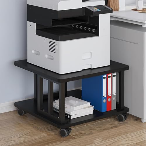 2-stufiger Großer Druckertisch Unter Dem Schreibtisch mit Ablagefläche, Beweglicher Kopierständer, Druckerständer mit Rollen, Druckerregal, Organizer-Regal for Das Home Office(Black,60 x 60 x 38 cm)