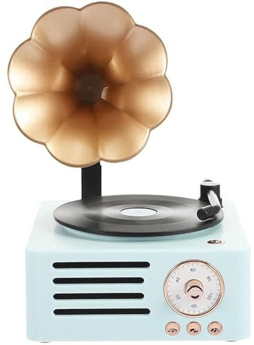 Retro Bluetooth Grammofono Giradischi con effetti sonori regolabili, altoparlante portatile per casa, ufficio e regali creativi