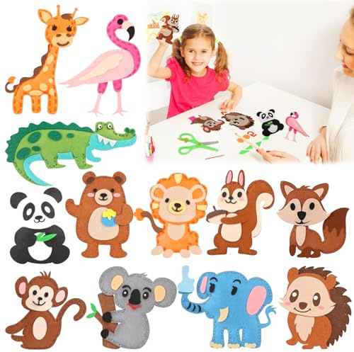 Pilyero 12 Stück Nähset Kinder Filztiere, Filz Nähkunst und Handwerk, Niedliche Plüschtiere Nähset, Interessante DIY-Geschenke, ideal für Anfänger, um Nähen und Sticken zu Lernen