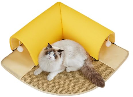 Renchey Lit et Tunnel pour Les Chats | Tapis avec Cachette | 2-en-1 Lit Tunnel pour Chat Respirant avec Coussin Amovible et Base Anti-Dérapant pour Un Usage en Intérieur