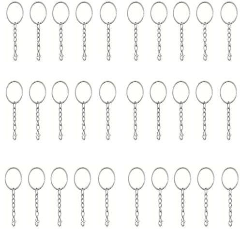 MUNZE 30 Pezzi Anelli Portachiavi Con Catena, Anelli Per Portachiavi Con Catenella Split, Chiusura A Moschettone, Portachiavi Fai Da Te Per Porta Chiavi Mestieri Lavori Di Bricolage - Argento.