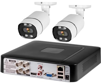 Kit Sistema di telecamere di Sicurezza for sorveglianza Esterna 6 in 1 con videoregistratore 4 canali DVR 5MP, Kit CCTV con Visione Notturna e rilevamento del Volto(None,4CH And 2PCS 5MP_EU Plug)