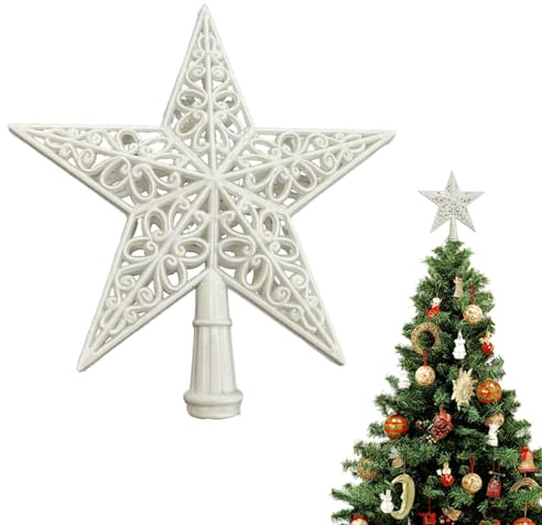 Christmas Tree Topper Star Topper Glitter White Tree Top Star Decorations for Christmas Home Decor