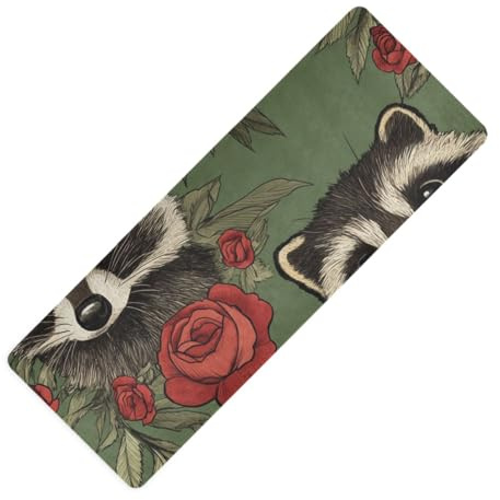 Reise-Yogamatte, Motiv: Waschbär, aus Naturkautschuk, rutschfest, dick, 1 mm, mit Yogamatte, Tasche, Tragetasche, 180,3 x 66 cm, für heiße und heiße