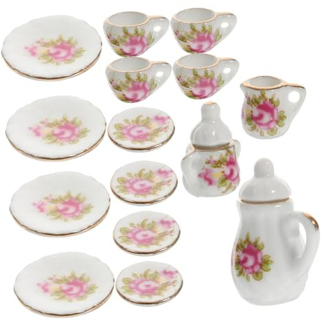 Gatuida Service à Thé Miniature en Céramique pour Maison de Poupée Ensemble Miniatures Cuisine Théière et Tasses Décoratives pour Décoration de Maison Poupée Garçon et Filles
