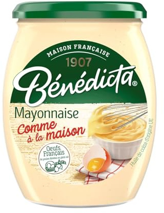 BÉNÉDICTA - Sauce Mayonnaise Comme à la Maison - Œufs Français Plein Air · Sans Conservateur, Colorant ni Arôme · Idéale pour les Frites, les Œufs Mayo et les Sandwichs - Le Pot de 255g - Le Lot De 4