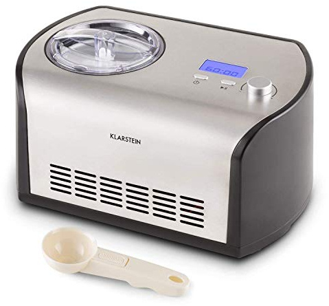 Klarstein Snowberry & Choc - Machine à glace, sorbetière, turbine à glace, 135 watts, 1,2 litre de capacité, fonction de maintien au frais, minuterie, temps de préparation : 30-40 min, argenté
