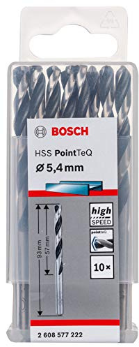Bosch Accessories 2608577222 HSS PointTeQ (5,4 x 57 x 93 mm) - Set da 10 Pezzi di Punte Elicoidali per Trapano per Metallo, Acciaio, Fusione o Plastica, Grigio (Argento), Ø 5.4 mm