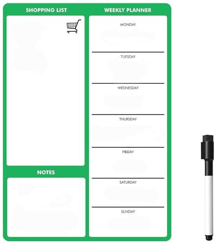 Wochen Mehl Diät Planer magnetisch ¦ A4 Trocken abwischbare Whiteboard Mitteilung Memo Tafel - Küche Kühlschrank Einkaufsliste Essen Vorbereitung Nutrition Familie Diät (grün) ¦ The Magnet Shop
