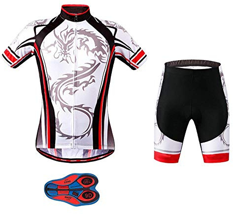 MOXILYN Men's Quick-Dry Cycling Jersey Set Road Bike Bicycle Shirt + Bib Shorts with 9D Gel Padded MTB Riding Clothing kit