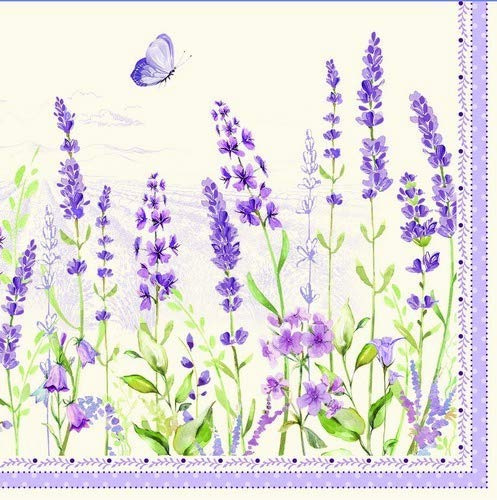 20 Servietten Bildhübsche Lavendelwiese als Tischdeko für den Sommer 33x33cm