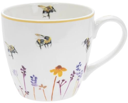 The Leonardo Collection Busy Bees Breakfast Mug Jennifer Rose Gallery, Tea and Coffee Mugs for Hot Drinks | Fine China Printed Mugs for Kitchen & Home | Reusable Ceramic Cups for Every Occasion