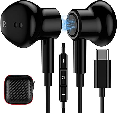 USB C Headphones Earphone Noise Canceling Wired in Ear Magnetic Earbuds with Mic Volume Control for iPhone 15 Pro Max 16 Plus 16e for Samsung S24 S23 S22 S21 A53 A54 A35 A34 for iPad 10 11 A16 Pixel 9
