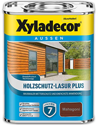 Xyladecor Holzschutz-Lasur Plus, Maximaler Wetterschutz und einfachste Anwendung, Mahagoni, 4 l