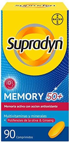 Supradyn Memory 50+, 90 Comprimidos, con Ginseny, Sin Gluten, Sin Lactosa | Favorece la concentración y el rendimiento cognitivo con vitamina C, ginseng, minerales y zinc