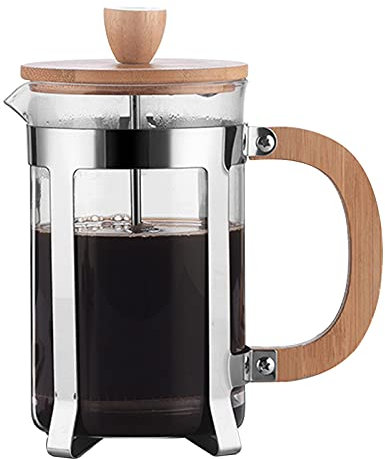 French Press Coffee Maker, Cafetiere Coffee Plunger 350ml,600ml, 800ml,Small Tea Press Borosilicate Glass with Handle and Lid in Wood, Friend, 800ml