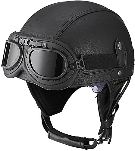 CFZWJ Vintage läder motorcykel glasögon halvhjälmar motorcykel cykel cruiser scooter touring hjälm DOT godkänd cruiser moped chopper jet scooter ATV hjälmar