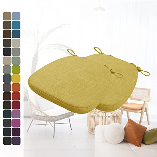 Kimgull 2er Set Stuhlkissen mit Bändern Bequeme Waschbare Rutschfestes Sitzkissen Ideal für zu Hause und Gartendekoration, viele Farben und Größen zur Auswahl (40X38X3CM Gelb)