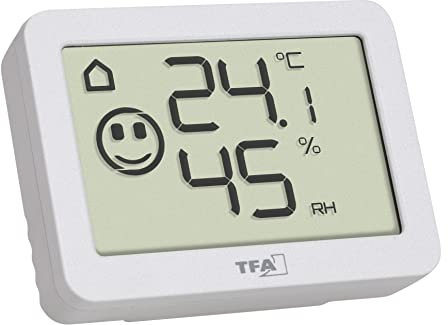TFA Dostmann Mini Hygrometer digital, 30.5055.02, Innentemperatur und Luftfeuchtigkeit, zur Raumklimaüberwachung, weiß