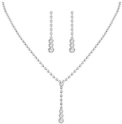 Wedity Wedding Collana di cristallo Orecchini d'argento Set Sposa Girocollo Collane Ciondolo Gioielli da sposa per donne e ragazze
