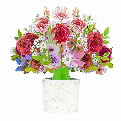 Magic Moments® Blühende Liebe - 3D Pop-Up Blumenstrauß 35x35cm - 3D Strauß für Geburtstage, Hochzeiten, Feiertage und besondere Anlässe - Inklusive zauberhaftem Umschlag und Einlegezettel