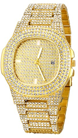 JewelryWe Uhren Damen Herren Analog Quarz Armbanduhr Elegant Quadrat Glitzer Strass Beiläufige Uhr mit Metall-Armband und Uhrenwerkzeug Gold/Silber