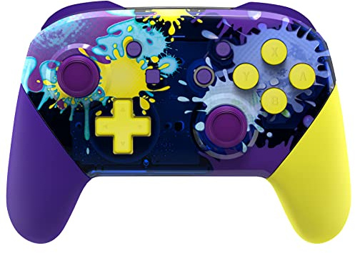 eXtremeRate Full Gehäuse Set kompatibel mit Nintendo Switch Pro Controller, DIY-Ersatz Front Hülle/Back Shell&Handgriffe Case Zubehör für Switch Pro Controller-Splat-Paint Stil