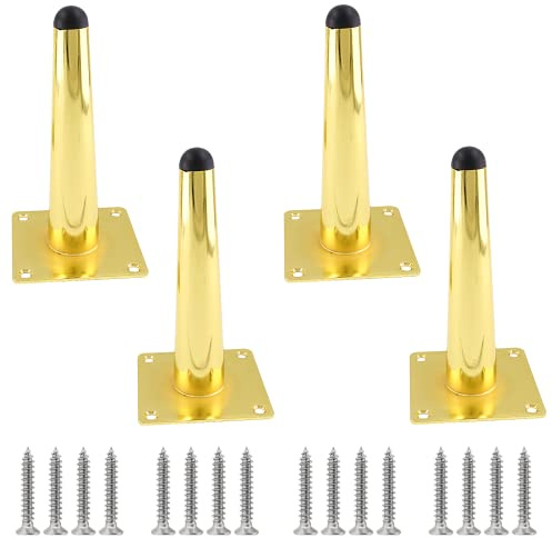 Cjueiom 6 Inch / 15cm Straight Furniture Legs Gold Sofa Set of 4, Mid-Century Couch Heavy Duty Coffee Table Legs, Tapered Chair Feet Metal Cabinet Replacement for Cupboard Ottoman (CJ164)