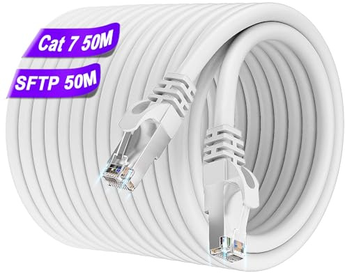 Soibke Cat7 LAN Kabel 50Meter Weiß Netzwerkkabel 50m Geschirmt SFTP Gigabit | Wlan Kabel 10Gbps 600MHz Ethernet Kable Hochgeschwindigkeits Patch Kable RJ45 Kable Internet Kable für Router Modem