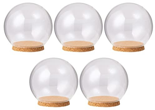 HOMSFOU Glass Dome 5pcs Cloche Bell Jar Glass Ball Shape Display Dome with Cork Base 10cm Mini Glass Bottles Dome Flower Storage Jars Display Case for Party Favor Decoration Glass Cloche