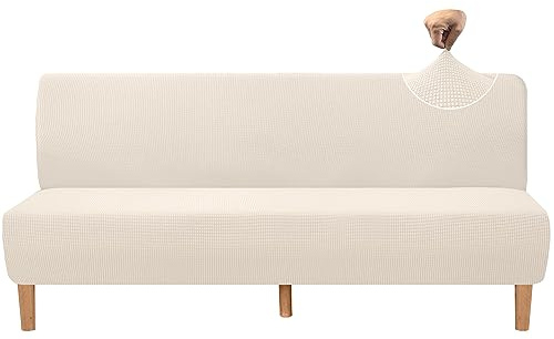 Granbest Hohe Dehnung Futonbezug Super Weiche Armlose Sofabezug für Hunde Haustiere Katzen rutschfeste Futonbezug ohne Armlehne für Wohnzimmer Möbel Schutz (Futon, Beige)