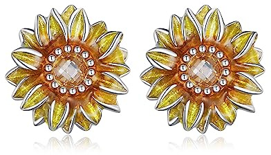NewL Simplicity Sonnenblume Gelb Weiß vergoldet Gänseblümchen Sonne Blume Personalisierte Ohrringe Schmuck, Einheitsgröße, Sterling Silber
